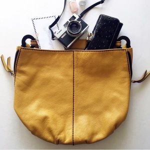 Plinio Visona Genuine Leather Mustard Shoulder Bag